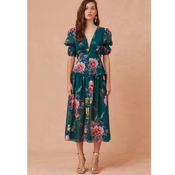 🆕 Keepsake About Us Midi Dress in Jade Botanic Floral - Medium - Picture 3 of 4